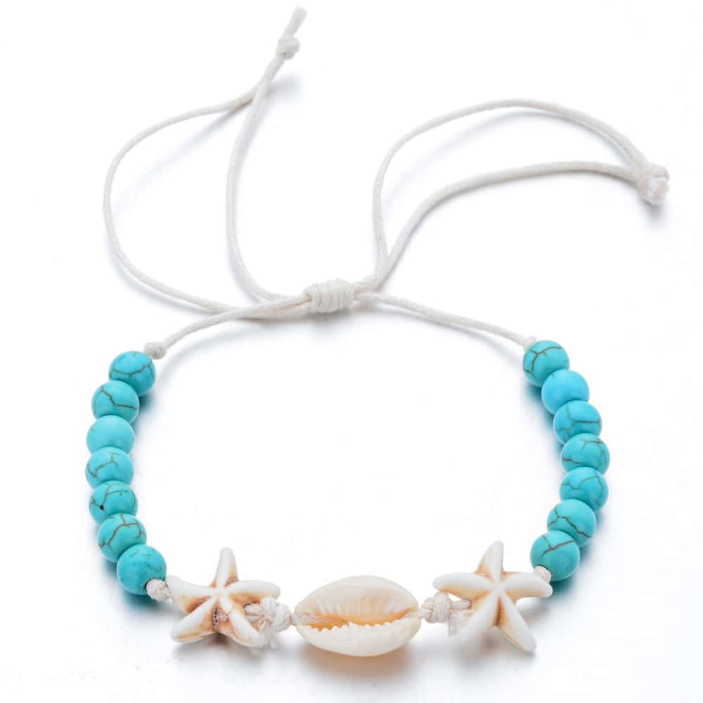 Pulsera Conchas Caracola, Perlas Y Estrellas De Mar