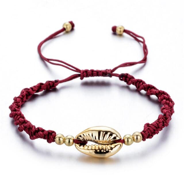 Pulsera Conchas Caracola Roja Y Dorada
