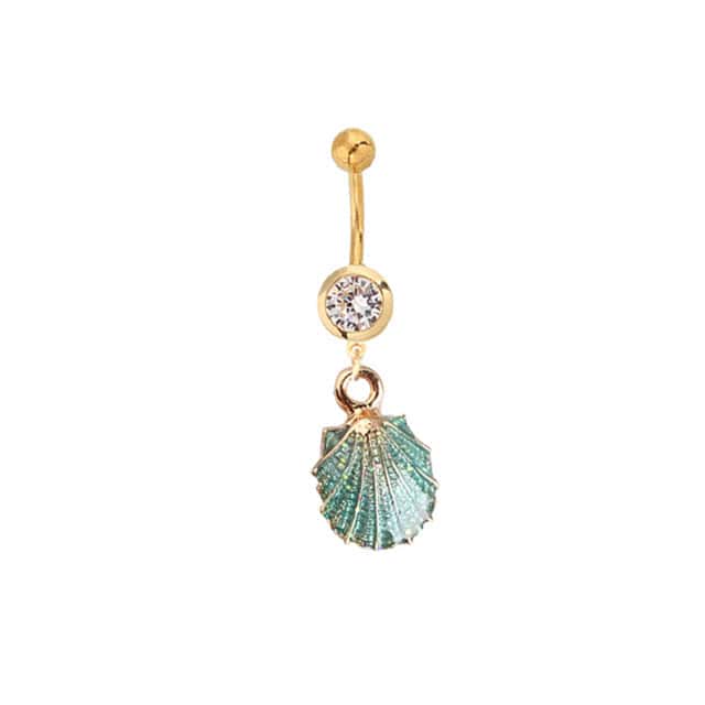 Piercing Ombligo Concha Concha Verde Y Dorada