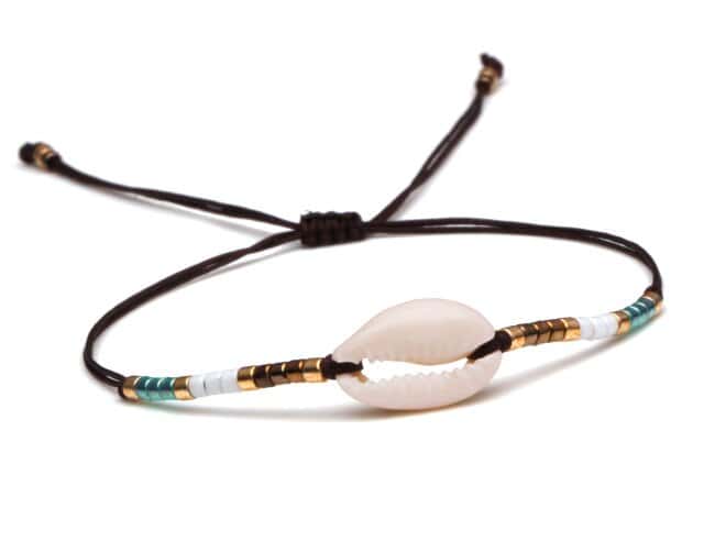 Pulsera Conchas Cauri Cordón Negro