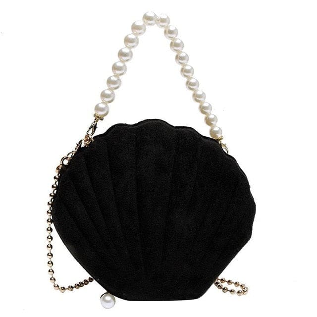 Bolso Concha Negro Y Perlas Blancas