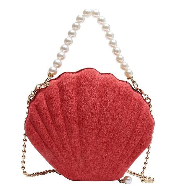 Bolso Concha Rojo Y Perlas Blancas