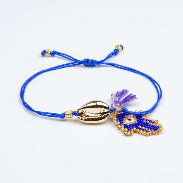 Pulsera Conchas Caracol De Oro Mano De Fátima Azul