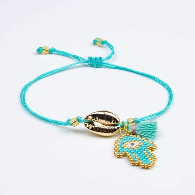Pulsera Conchas Caracol De Oro Mano De Fátima Turquesa