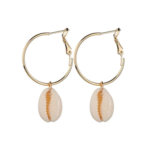 Pendientes Conchas Blanco Caracol Dorado