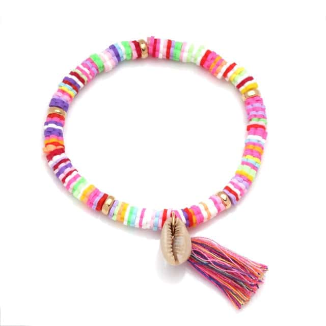 Pulsera Conchas Perlas Planas Rosas Y Caracoles