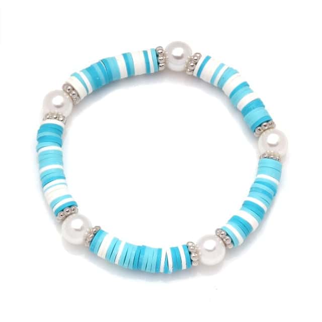 Pulsera Conchas Perlas Planas Azules
