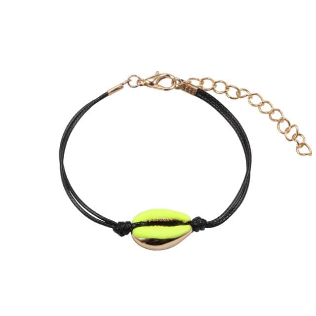 Pulsera Conchas Caracol Verde Cordón Negro
