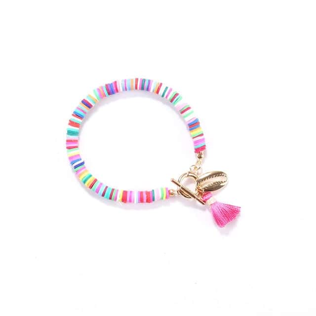 Pulsera Conchas Perlas Planas Rosas