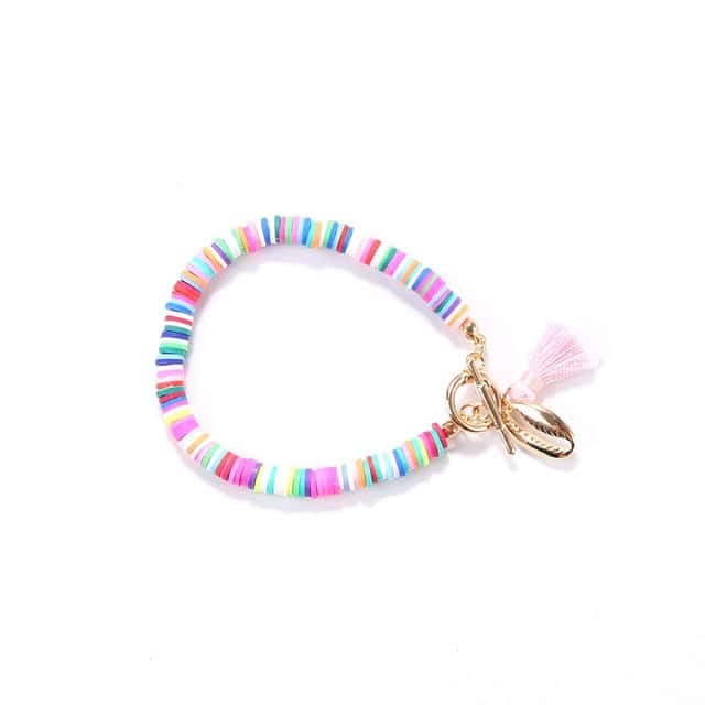 Pulsera Conchas Perlas Planas Rosa Laguna