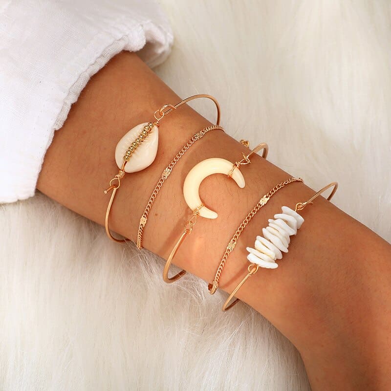 Pulsera Conchas Múltiples 5 Piezas De Caracol